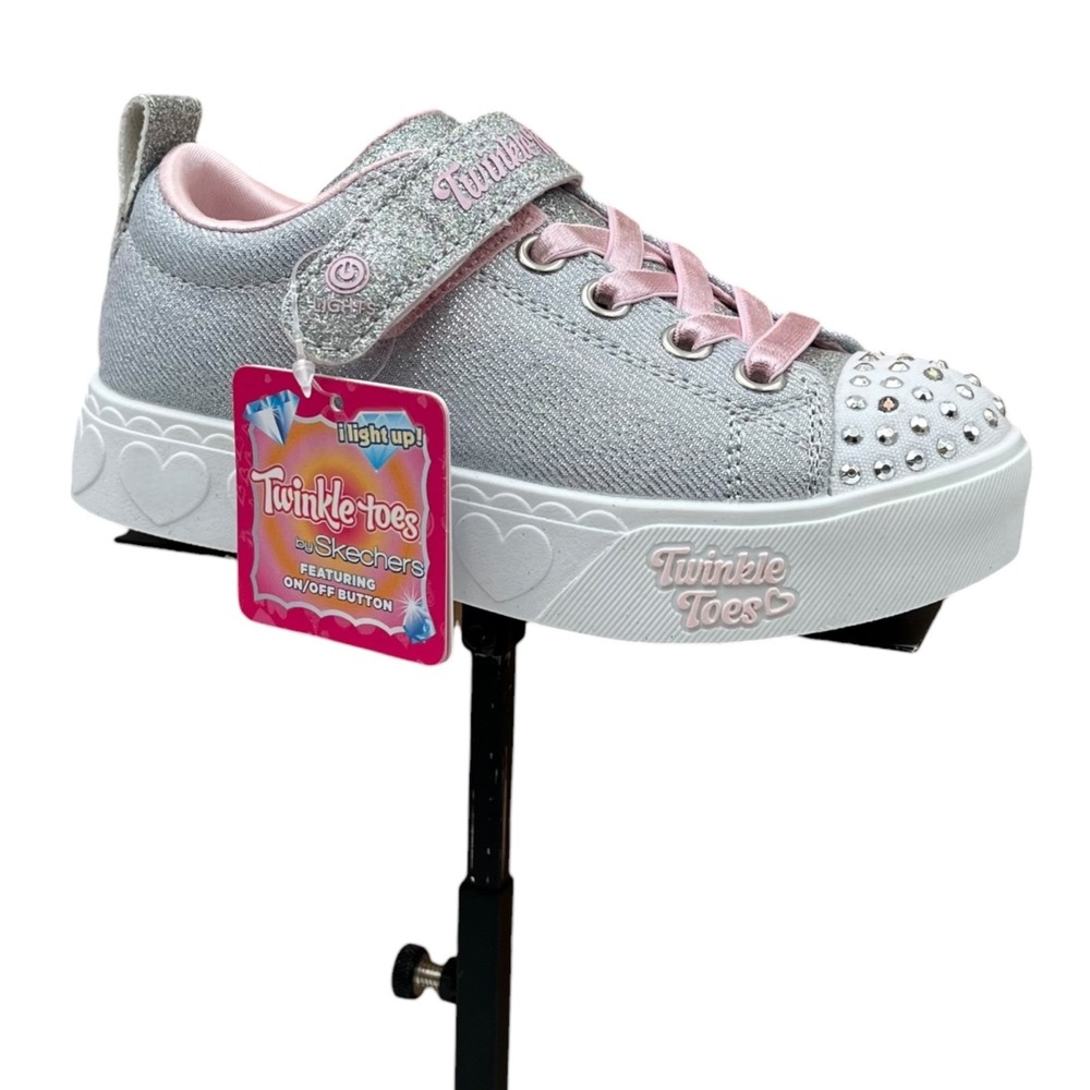 Skechers BigGirls Twinkle Toes Spark Light-Up Sneaker Size 1 Slip-on Silver Pink